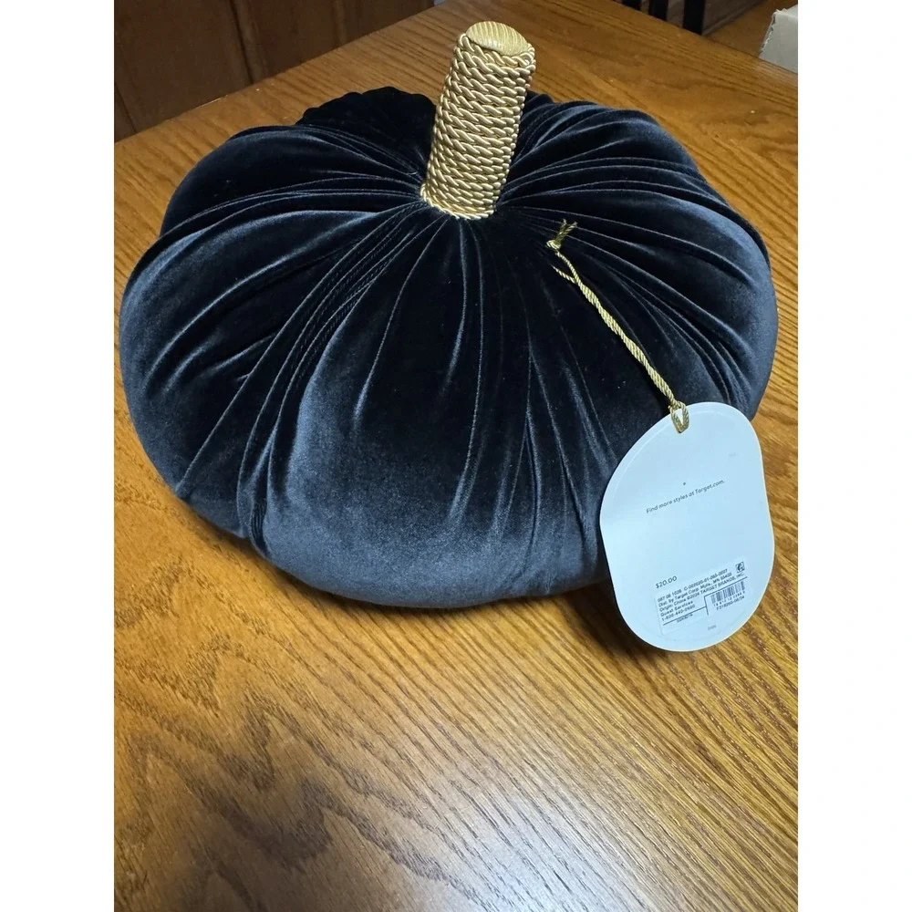 Threshold Black Velvet Decorative Shaped Pumpkin Pillow  12in x 9in